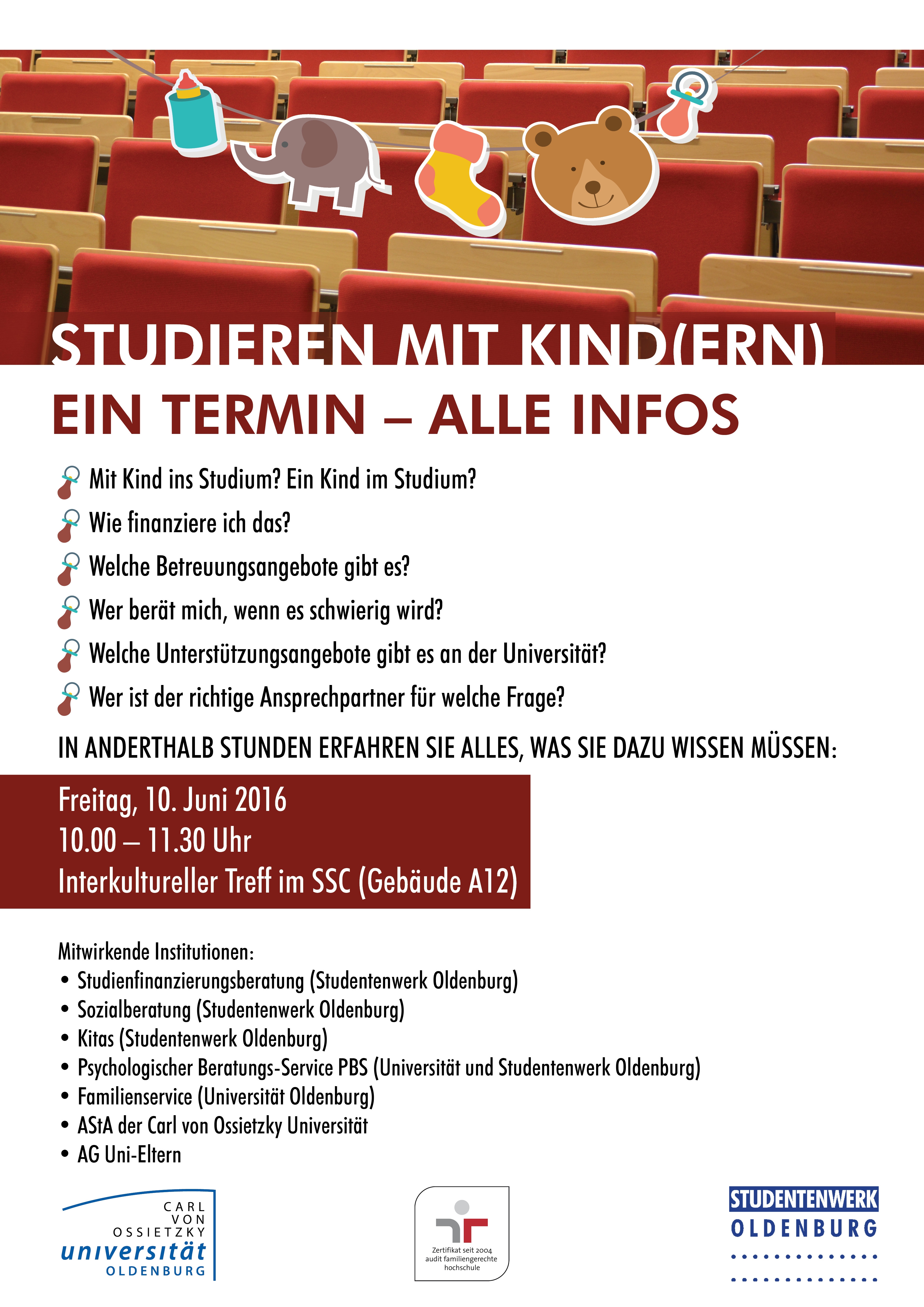 Plakat zur Veranstaltung Studieren mit Kind(ern) am 10.6.