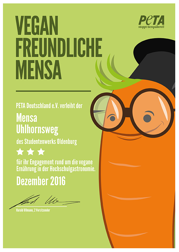 PETA-Urkunde vegan-freundliche Mensa